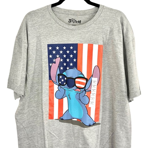 NEW Disney Stitch American Flag Graphic T Shirt Men's Size XL Crew Neck Gray - Picture 1 of 8